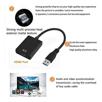 USB 3.0 Za HDMI Audio Video Adapter Pretvornik-Kabel HD Za Windows 7/8/10 PC HD 1080P Prenosni Velikost