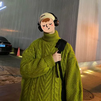Pozimi Debele Turtleneck Pulover Moške Topli Mode Priložnostne Retro Pleteni Pulover Moških Svoboden korejski Puloverji Mens Oblačila M-2XL