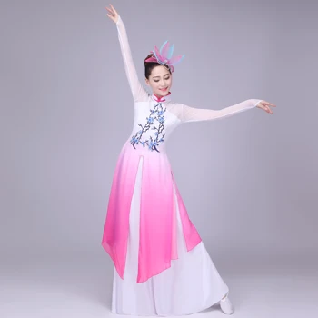 Ženske fuksija gradient barve Starodavni Kitajski Kostum klasična Plesalka Nositi dolgo Rokav Tradicionalna narodna Noša Ples Obleke