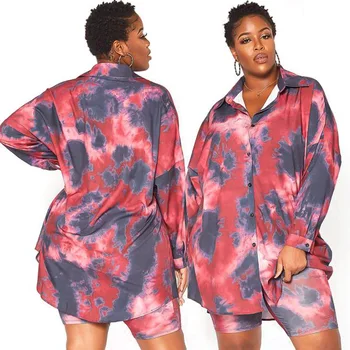 Tie Dye Priložnostne Dva Kosa Iz Ženske Jopico Bluzo Vrhovi In Kratke Hlače Obleko 2021 Nov Prihod Ulica Slog Loungewear Nastavite Obleko