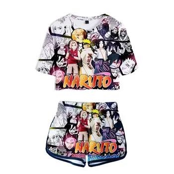 Naruto T Majica, kratke Hlače Boruto 3D Tiskanja Uzumaki Suknjič Uchiha Sasuke Akatsuk Poletna Obleka Ženske, Dekleta, ki Teče majica