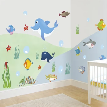 Podvodni morska riba mehurček stenske nalepke za otroke sobe doma dekoracijo risanka živali, stene decals je pvc stensko umetnosti diy plakat
