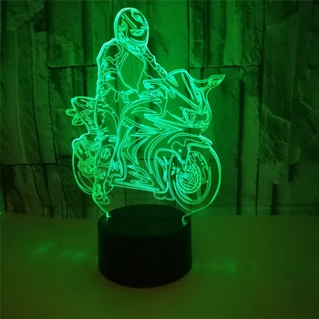 Kul Vožnjo Motocikla Model 3D Iluzije Noč Svetlobe LED USB Dotik 7 Barva Spreminja Tabela Dekoracijo Luči Darilo za Rojstni dan za Fante