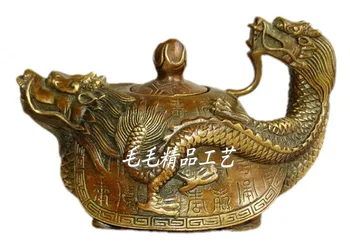 Ponudba starinskega čisto medenina grelnik vode čajnik Baishou zmaj želva okraski MEDENINA obrti darilo dekoracijo Feng Shui