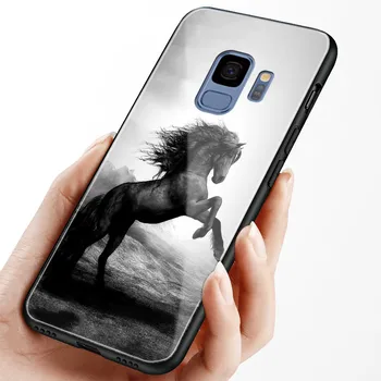 Konj Živali za Samsung galaxy s8 s9 s10e s10 plus opomba 8 9 10 Plus, Kaljeno steklo telefon primeru zajema mehko silikonsko lupini