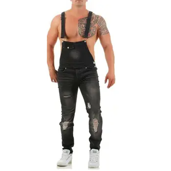 Moda za Moške Ripped Kavbojke Jumpsuits Hi Ulica Stiski Traper hlače z Oprsnikom Kombinezon Za Človeka Suspender Hlače Velikosti S-XXXL