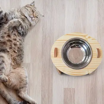 Postavljeno Mačke Vodo Skledo Okvir Lesa Poševnih Pet Hranjenje Hrane Iz Nerjavečega Jekla