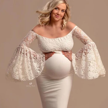 Čipke Čoln Vratu Kleid Mutterschaft Porodniškega Obleke Za Fotografijo Ustrelil Porodniškega Obleke Noseča Ženska Oblačila porodniškega obleke