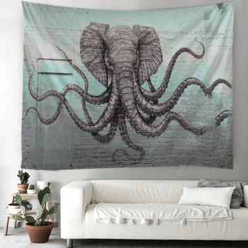 Hobotnica slon na steni v ozadju tapiserija, digitalni tisk varstvo okolja okusa lahko meri