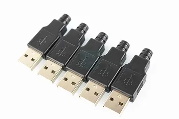 10pcs Tip Moškega, USB 4 Pin Plug Vtičnice Priključek S Črno Plastični Pokrov vroče Novih
