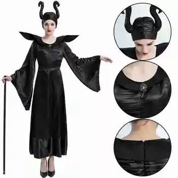 Halloween Cosplay Maleficent Čarovnica Rogovi Klobuk Pokrivala Čelada Black Stranka naglavni del Maske Kraljica I7Q6