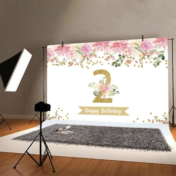 2. Foto Ozadje Baby Dekleta Happy Birthday Party Flower Praznovanje Dekor Fotografiranje Družin, Banner