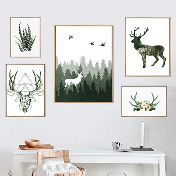 Skandinavski slog zelena jelena poster živali platno 5 vrst slikarstvo dekoracijo moderno stensko dnevna soba, spalnica brez okvirjev slog