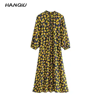 2019 korejskem slogu žensk poletje obleko boho letnik cvetlični midi obleka ženske priložnostne gumb dolg rokav obleka ulične vestidos