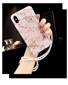 Moda Bling Kristalno Pearl Nosorogovo Diamond Ohišje Za Samsung S20 Ultra S10 PLUS S6 S7 S8 S9 Lite Note10 9 8 Telefon Primeru Zajema