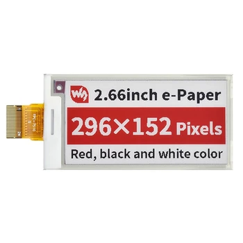 Waveshare 2.66 Palčni E-Papirja (B) E-Ink Raw Zaslon, 296x152 slikovnih Pik, Rdeča / Črna / Bela Tri-Color, SPI Vmesnik