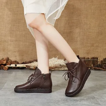 Ženske boot 2019 jeseni, pozimi novi retro Martin čevlji literarni usnja ženske kratke zagonske priložnostne ravno z udobno ženske boot