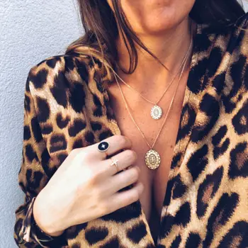 Moda Za Ženske Svoboden Leopard Print Majica Dolg Rokav V-Neck Top Majice Bluzo Vroče