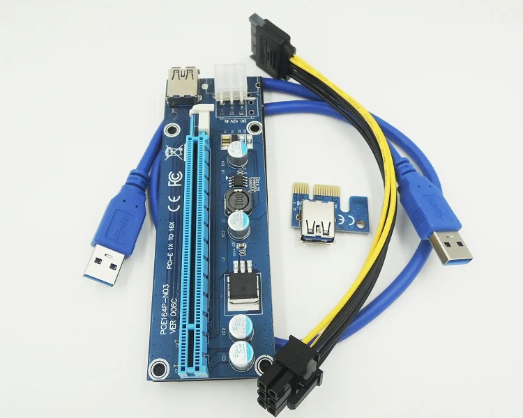 5pcs/veliko VER006C PCI-E Express 1X do 16X USB 3.0 Riser Card with USB 3.0 Podaljšek Kabel za Napajanje SATA 6Pin Kabel 60cm