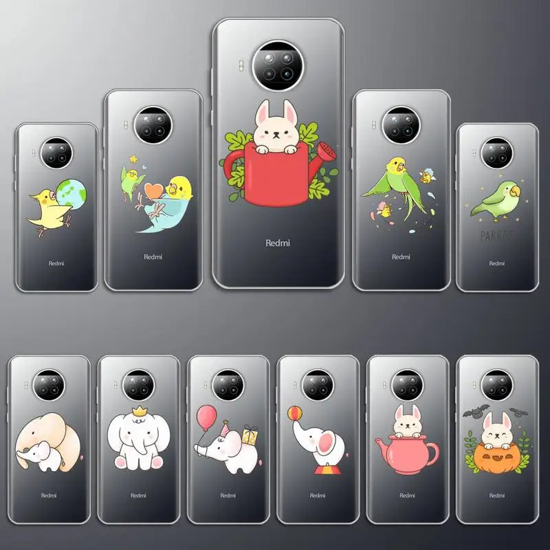 Barvita Risanka srčkan živali Slonja Ptica Zajec, Telefon Primeru Pregleden za Xiaomi Redmi opomba 10 t 8 9 pro lite 11