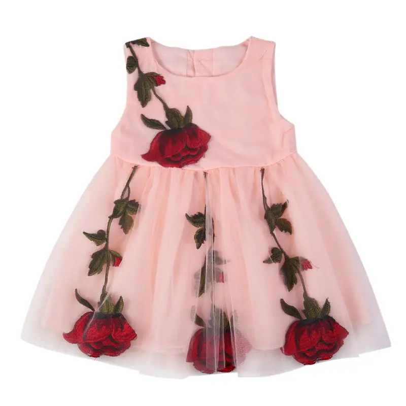 Poletje Obleko Dekleta, Vezenih Rose Cvet Otroci Dekle Obleko Otroci, Otroci Oblačila Očesa Princesa Obleke