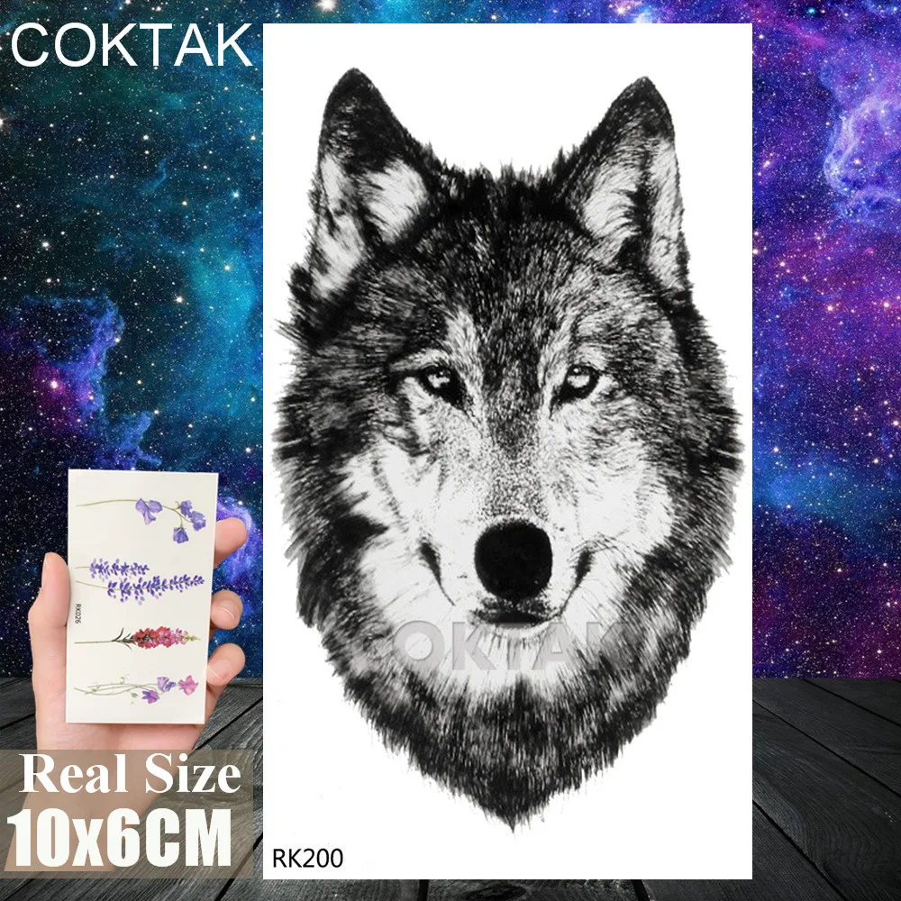 3D Black Wolf Začasne Tetovaže Ponaredek vodo neprepustnimi Realne Listi Coyote Nalepke Body Art Risanje Roko Wasit Tatoo Papir Za Moške
