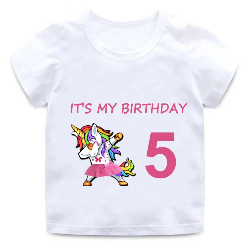 Otrok Samorog Risanka T-shirt Dekle Happy Birthday 1-9 Tiskanja Kratek Rokav Bombaž Krog Vratu T-Shirt Najboljše Darilo za Rojstni dan Smešno