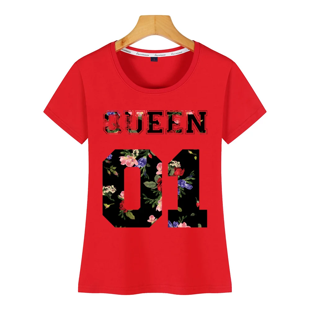 Vrhovi Majica s kratkimi rokavi Ženske 01 kralj in kraljica ohlapno fit Priložnostne Črna Kratka Tshirt Ženske