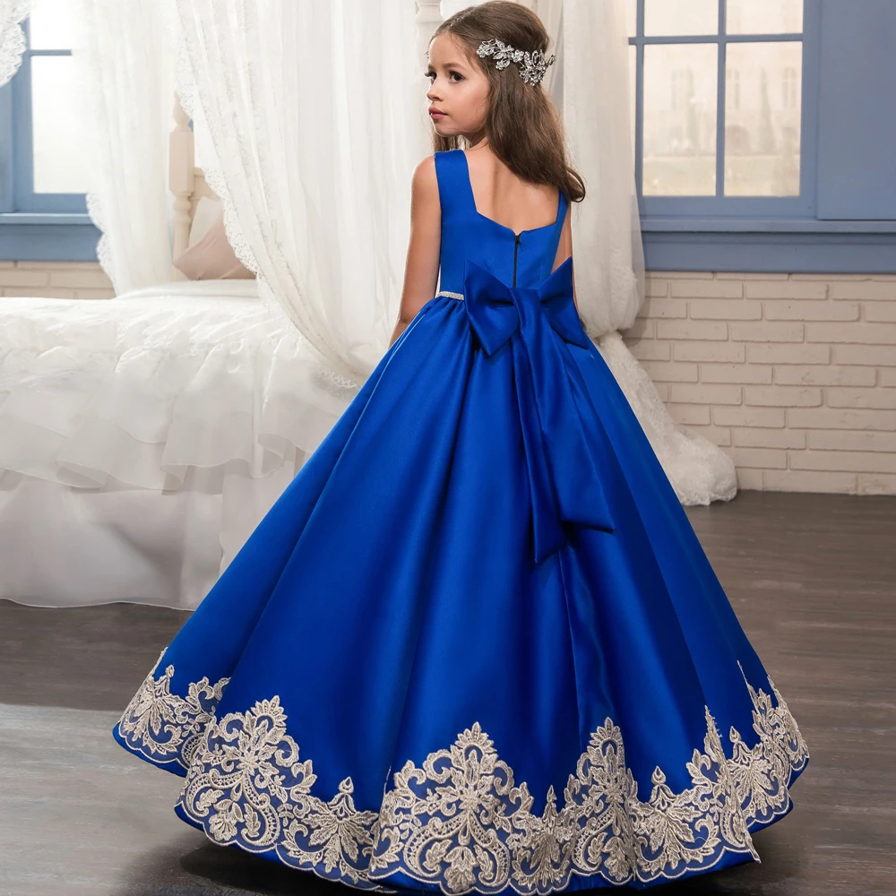 Klasični Modri Cvet Dekleta Obleke spagetti Trakov Žogo Obleke Za Prvo Obhajilo Obleko 2-12 Let