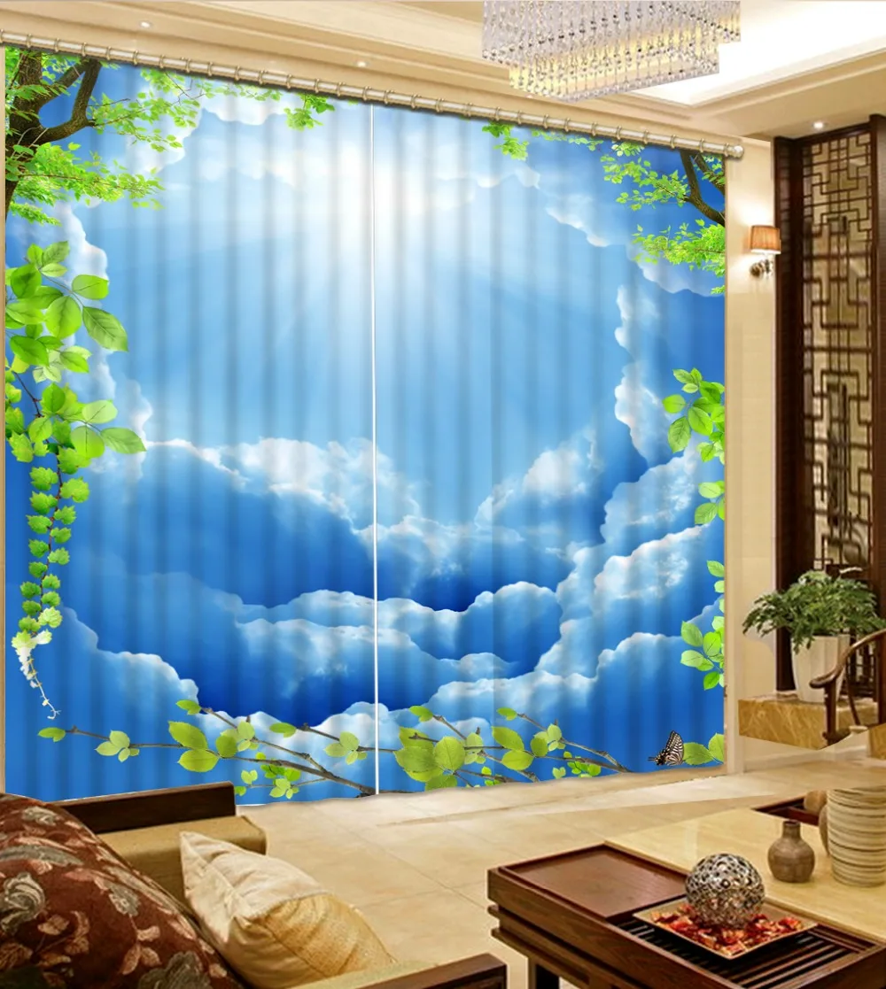 Doma Dekor Dnevna Soba Naravnih Umetnosti modro nebo po meri zavese moda dekor doma dekoracijo za spalnico, dnevno sobo, zavese