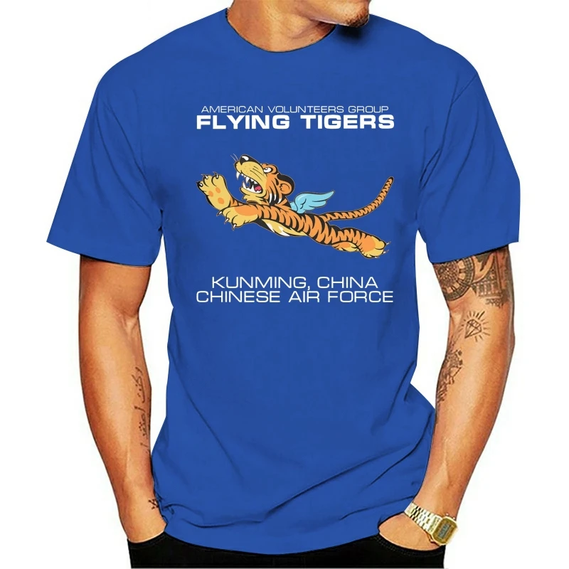Prosti čas, O-vratu T-shirt Leteči Tigri Kitajski Air Force Ameriški Pilot Borec ČRNA S-3XL