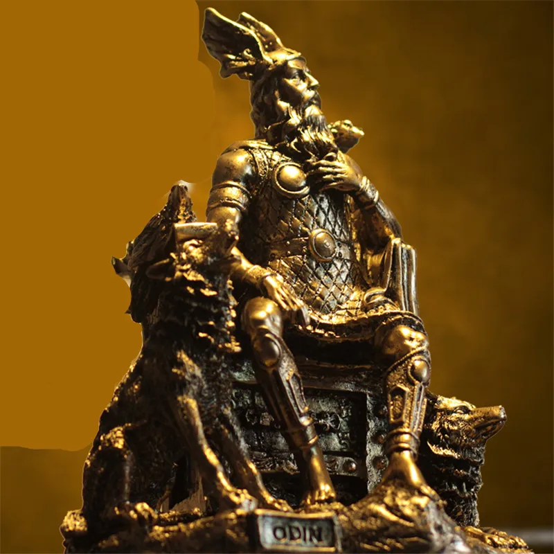 Prodaja Starinskega Odin Kip Mit Bog Bojevnik Znak Geri in Freki Dekorativni Smolo Art&Craft Opremo Doma L3196