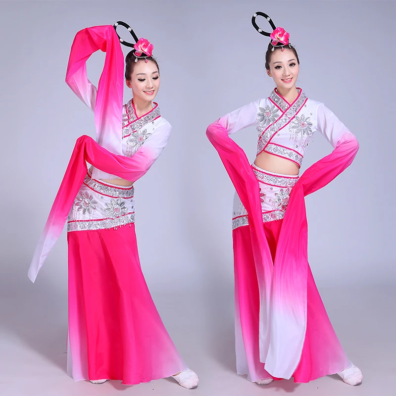Klasične plesne kostume eleganten kostum ženski gradient Kitajski nacionalni slog Slim šifon rokavi, dolgi rokavi črnilo oblačila