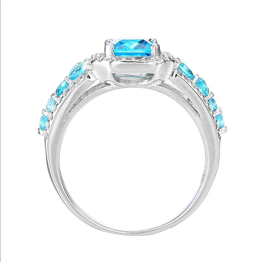 Romantični Slog Silver Plated Geometrijske Modra Kristal Prst Prstan z Kubičnih Cirkonij Modni Nakit