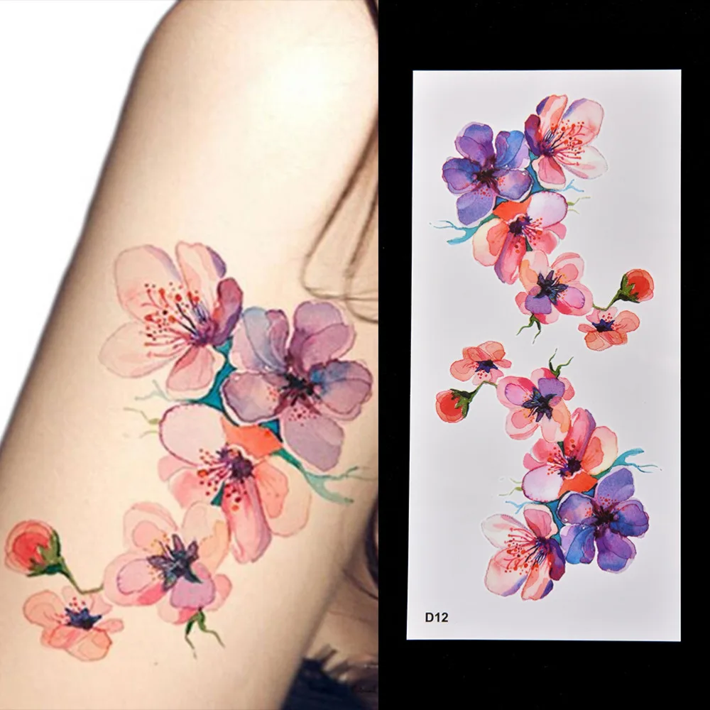 DIY Akvarel Orhideja Roko Začasni Tattoo Nalepke Nepremočljiva Začasno Ponaredek Tattoo Nalepke Za Ženske Visoke Kakovosti