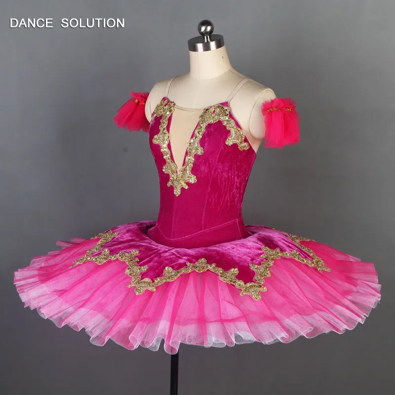 Hot Pink Klasični Balet Ples Tutu z Zlato Prevleko Profesionalna Balerina Ples Kostum 7 Plasti Trd Til Naguban Tutu BL074