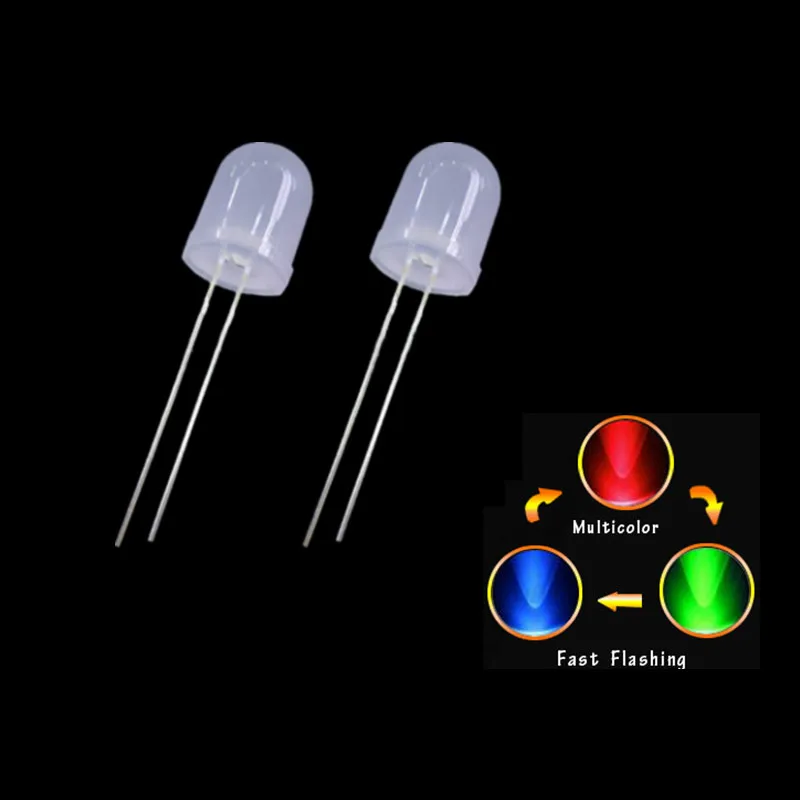 100 kozarcev 10 mm Utripanja Diffusers Hitro Utripajoča LED Dioda Flash RGB Barvni Krog Light-Emitting Diode Spreminjanje Utripa Multicolor
