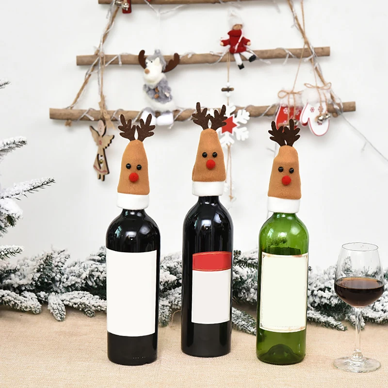 10PCS Božič Vina, Steklenico Kritje Elk Steklenico Šampanjca Klobuk Tabela Dekoracijo Božič, Rdeče Vino, Steklenica Zajema Vrečko