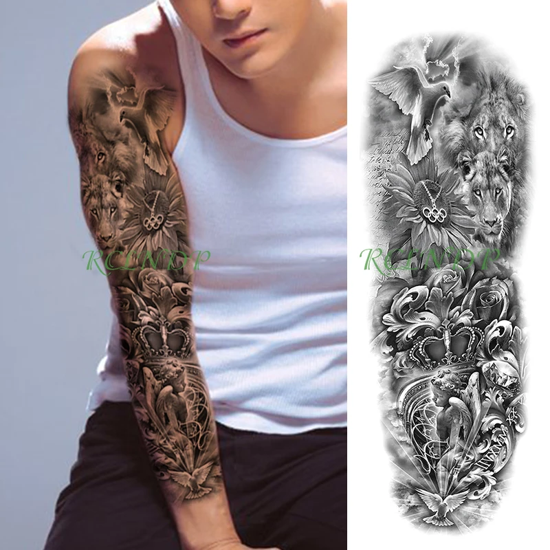 Nepremočljiva Začasni Tattoo Nalepke ptica lev angel ogrlica cvet krono polno roko ponaredek tatto flash tattoo, za moške, ženske