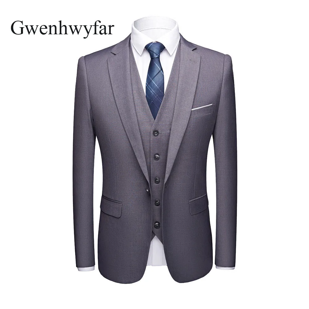 Gwenhwyfar Classic Black Moške Obleke Slim Fit Jopičem Blagovna Znamka Modnih Bridegroon Poslovno Obleko Poročno Obleko Jopič(Suknjič+Hlače+Telovnik)