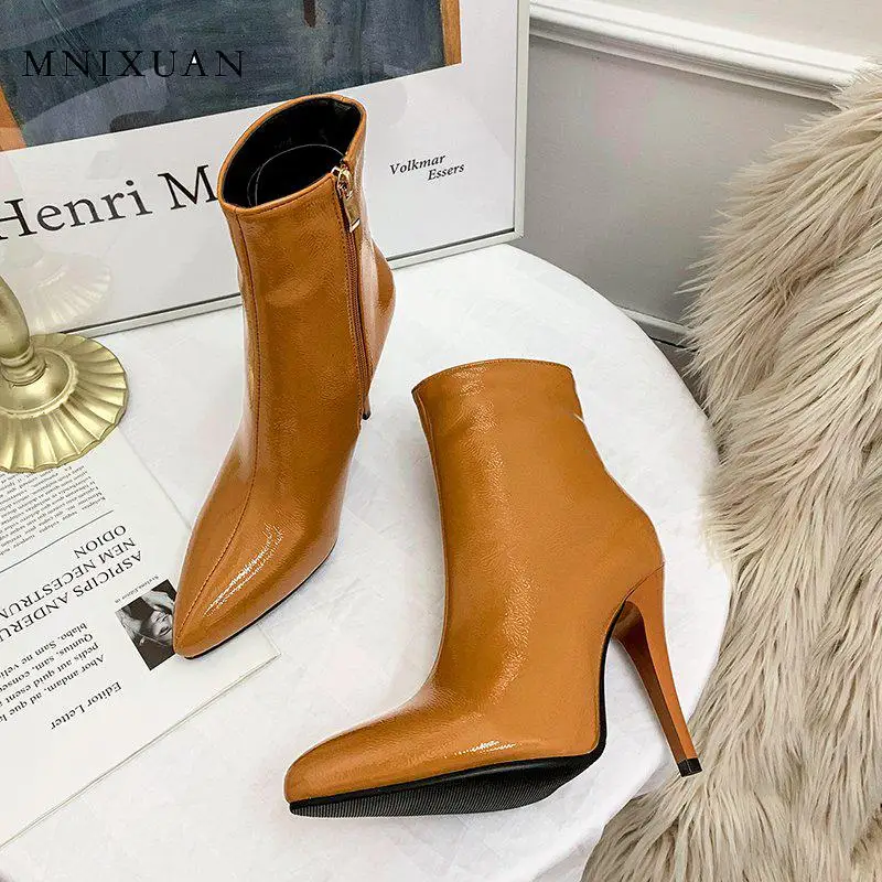 MNIXUAN Ženska, Čevlji Luksuzni Konicami Prstov Visoke Pete, Škornji 2019 jesen zima bela super tanke pete seksi čevlji plus velikost 10