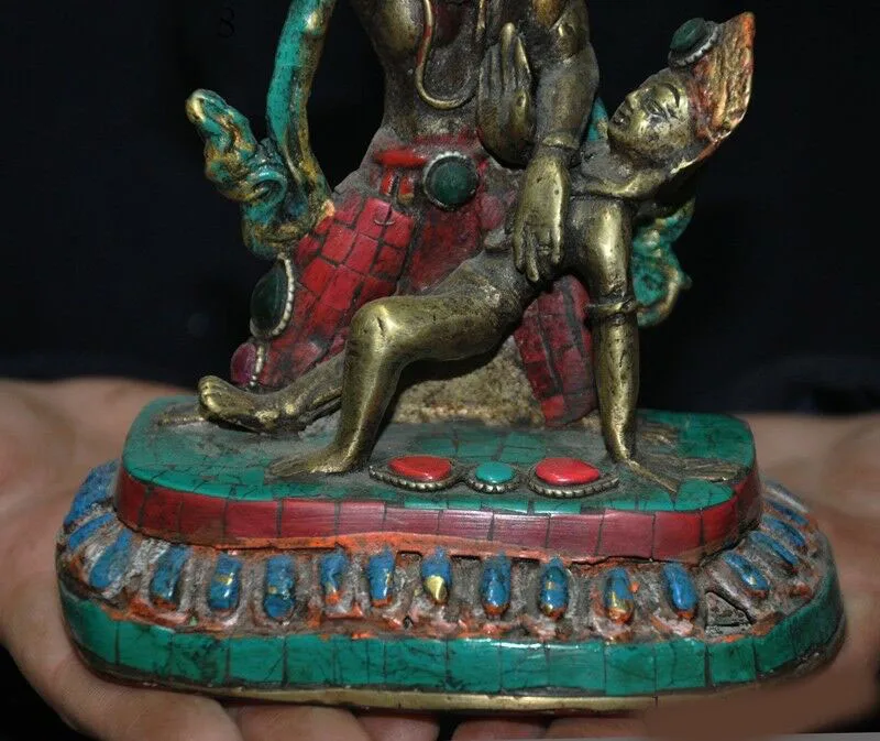Poroka dekoracija Tibera Buddhism bronasto podolgovat turkizno Rdeče Korale gem Buda Hevajra YabYum Kip