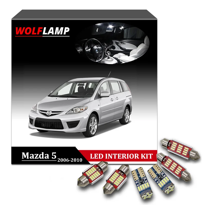 Wolflamp 10Pcs Super Svetle Bele Canbus LED Notranjosti Avtomobila Luči Za obdobje 2006-2010 Mazda 5 Zemljevid Svetlobe Dome Žarnice Žarnica registrske Tablice