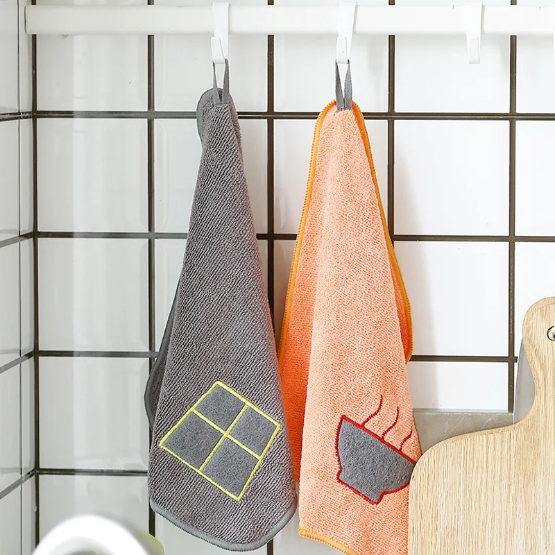 Kuhinjske Brisače Čiščenje Pad Debele Dishcloth Večkratno uporabo Mikrovlaken za Čiščenje Krpo Vezenje Jed Brisačo H99F