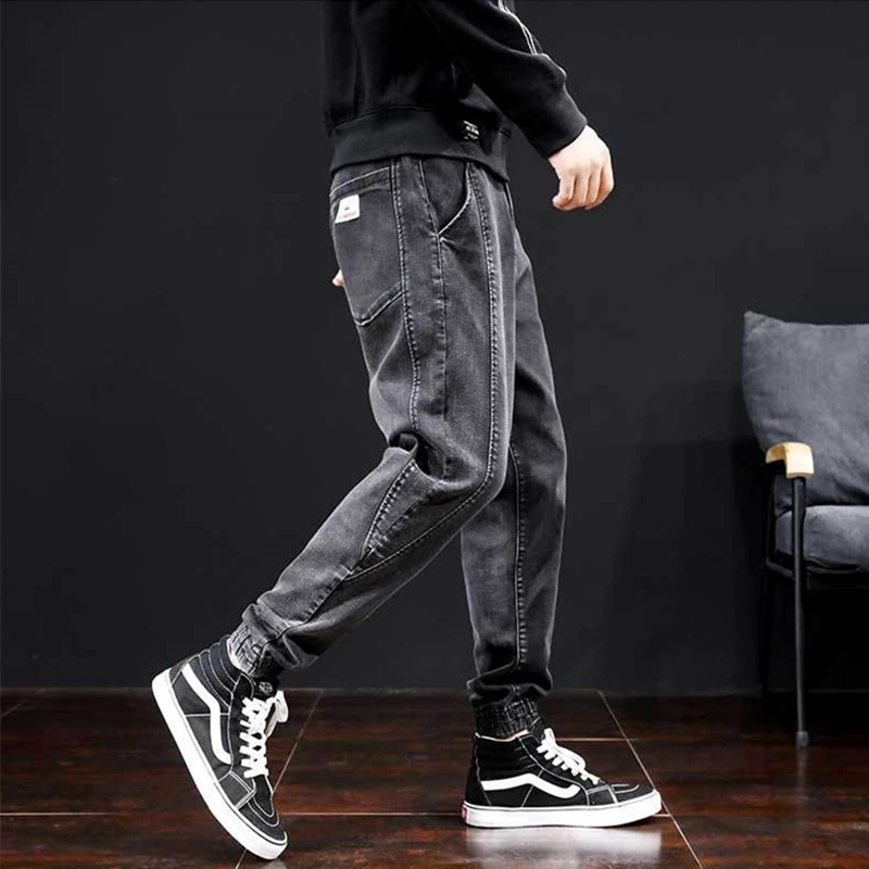 WWKK Mens Japonskih Modnih Harem Črno sive Jeans Hlače 2020 Letnik Naravnost Hlače Harajuku Kavbojke Vrečasta Visoke Kakovosti Denim