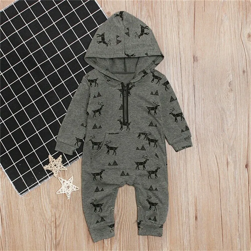 PUDCOCO Otroci Malčke Baby Fantje Long Sleeve Hooded Jelenov Tiskanja Romper Jumpsuit Playsuit Obleke Obleke iz Enega Kosa 0-3T