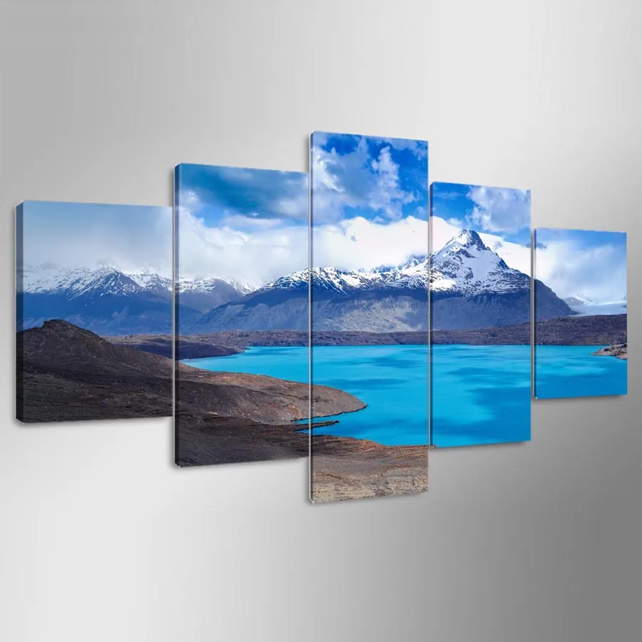 5 Plošče Lepote Gora in Rek Natisnjeni Platno Slikarstvo Modre Krajine Wall Art Slik, Dnevna Soba Dekorativni Plakat