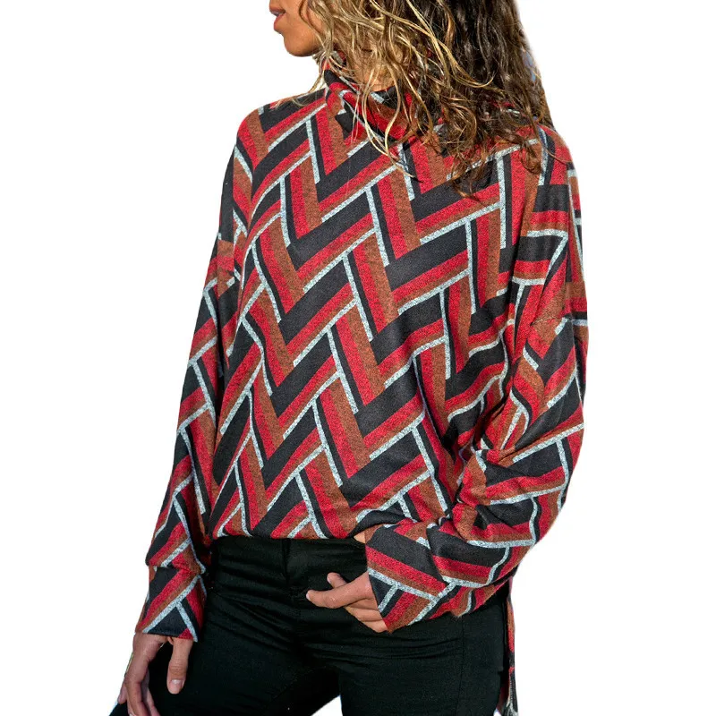 2019 Nova Moda Plus Velikost Nepravilnosti Ženske Priložnostne Majice 9 Stilov Dolge Rokave Geometrijske Prugasta Ženski Zgornji Deli Oblačil Modra Rdeča Črna