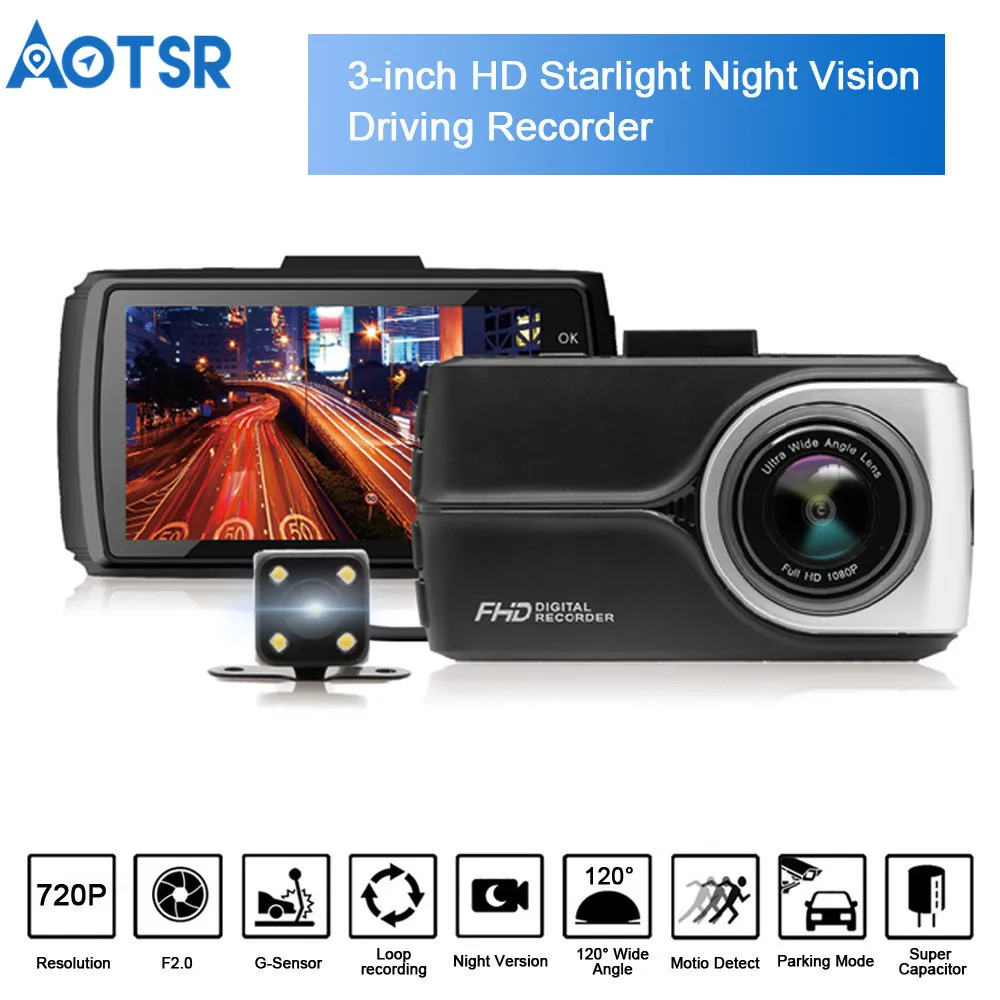 Avto DVR Kamera 3.0-Palčni zaslon Dash Cam Dvojno Objektiv Night Vision Dash cam G-senzor pogled od Zadaj kamero s Samodejnimi Kit Video