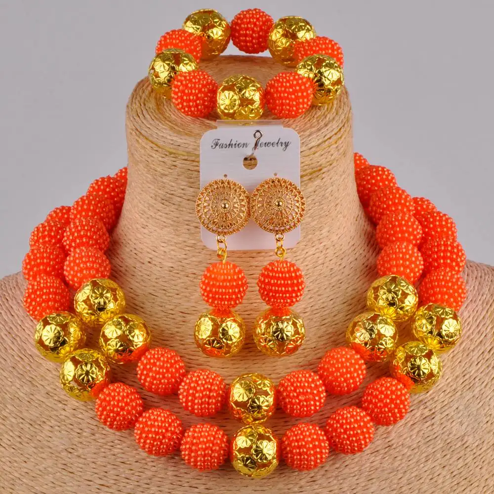 Oranžna simulirani biser nakit set nigerijski kroglice ogrlica kostum afriški nakit set za ženske FZZ20